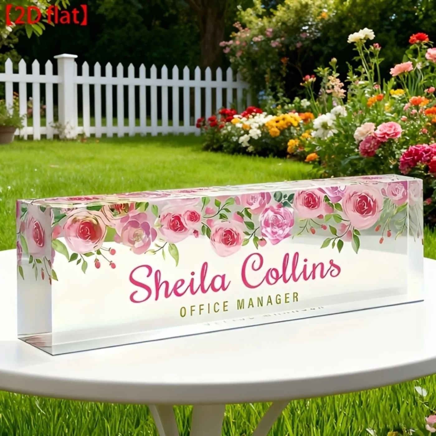 Desk Name Plate - [2D Flat] Minimalist Floral Acrylic Desk