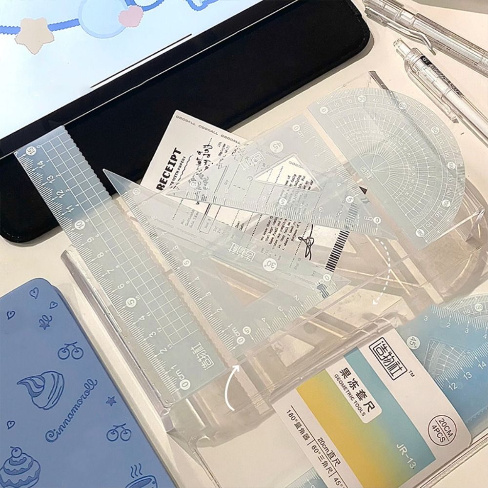 Ruler Set Transparent - 4PCS/Set Multifunctional 15/20CM Jelly Ruler Set