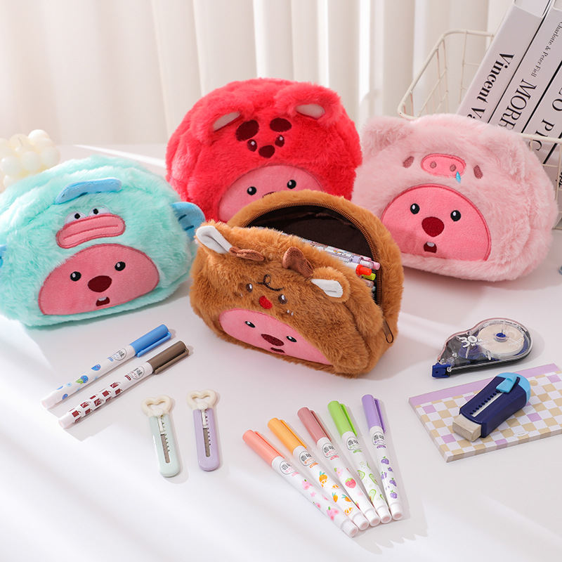 Pencil Case Large - Cartoon Plush Pencil Bag Student Kawaii