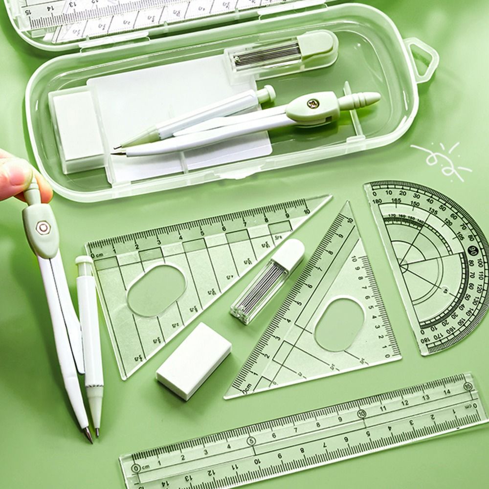 8PCS/Set Plastic Ruler Compass - Ruler Set Transparent 评论和价格