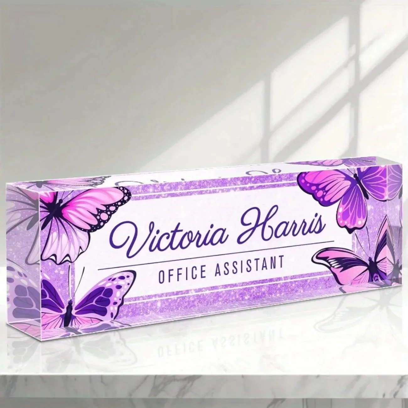 Custom Text Purple Butterfly A - Desk Name Plate 评论和价格