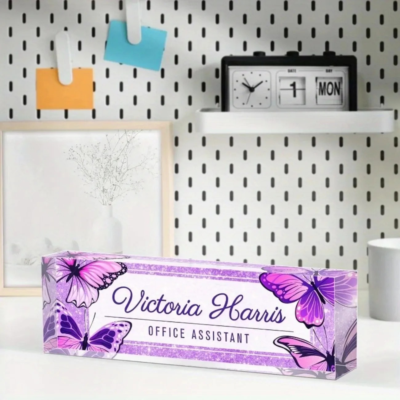 Custom Text Purple Butterfly A - Desk Name Plate 评论和价格