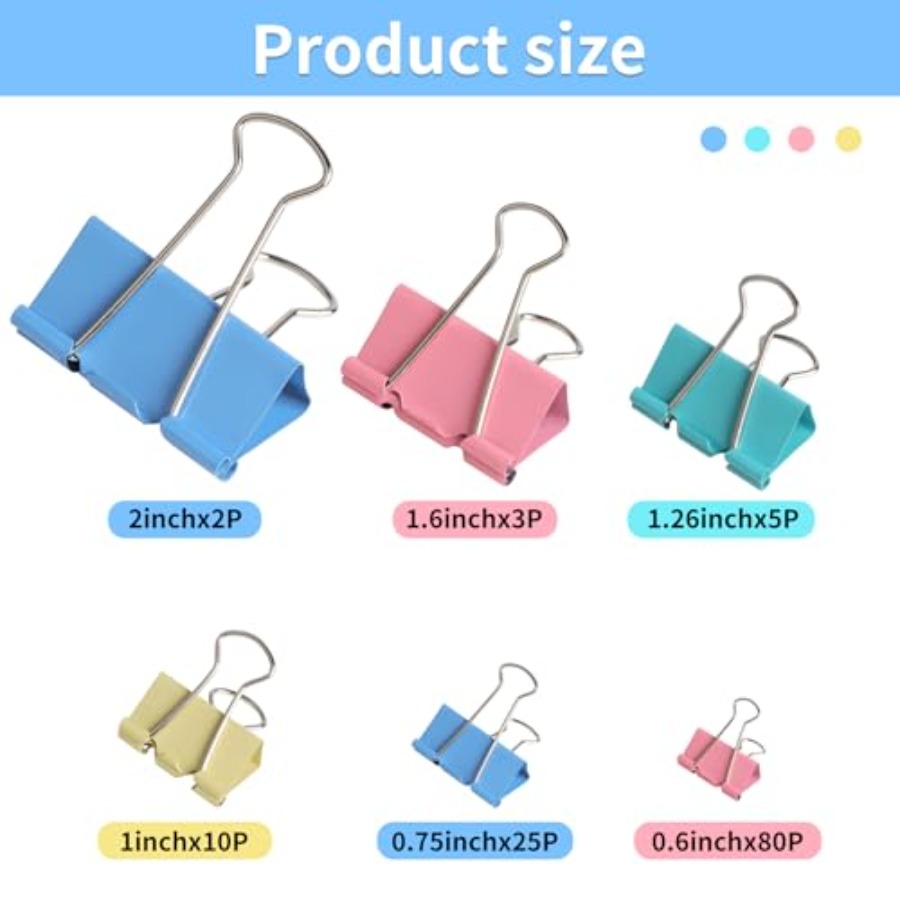 125Pcs Binder Clips Colored, B - Binder Clip Assorted 评论和价格