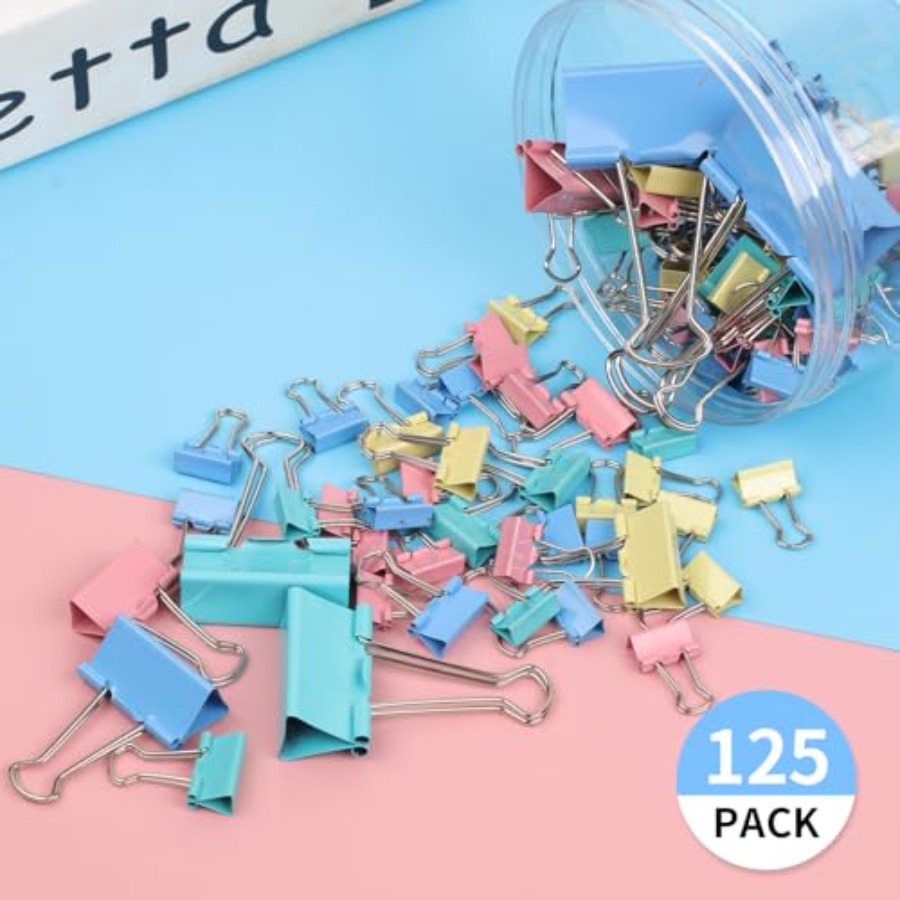 125Pcs Binder Clips Colored, B - Binder Clip Assorted 评论和价格