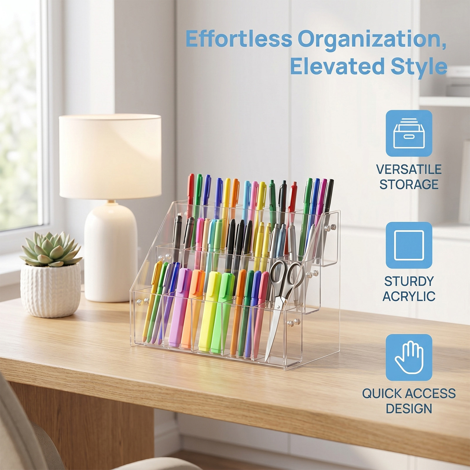 Modern Clear Acrylic Pen Holde - Stationery Office And School Supply Stores 评论和价格