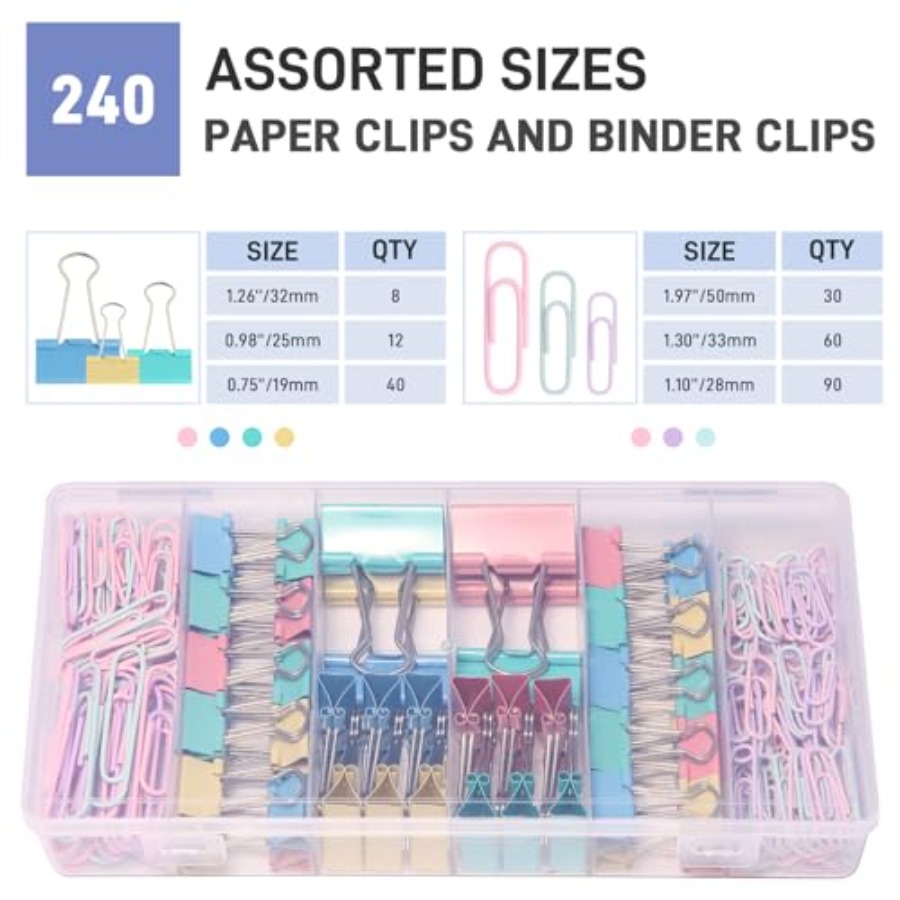 240PCS Colored Assorted Size P - Binder Clip Assorted 评论和价格