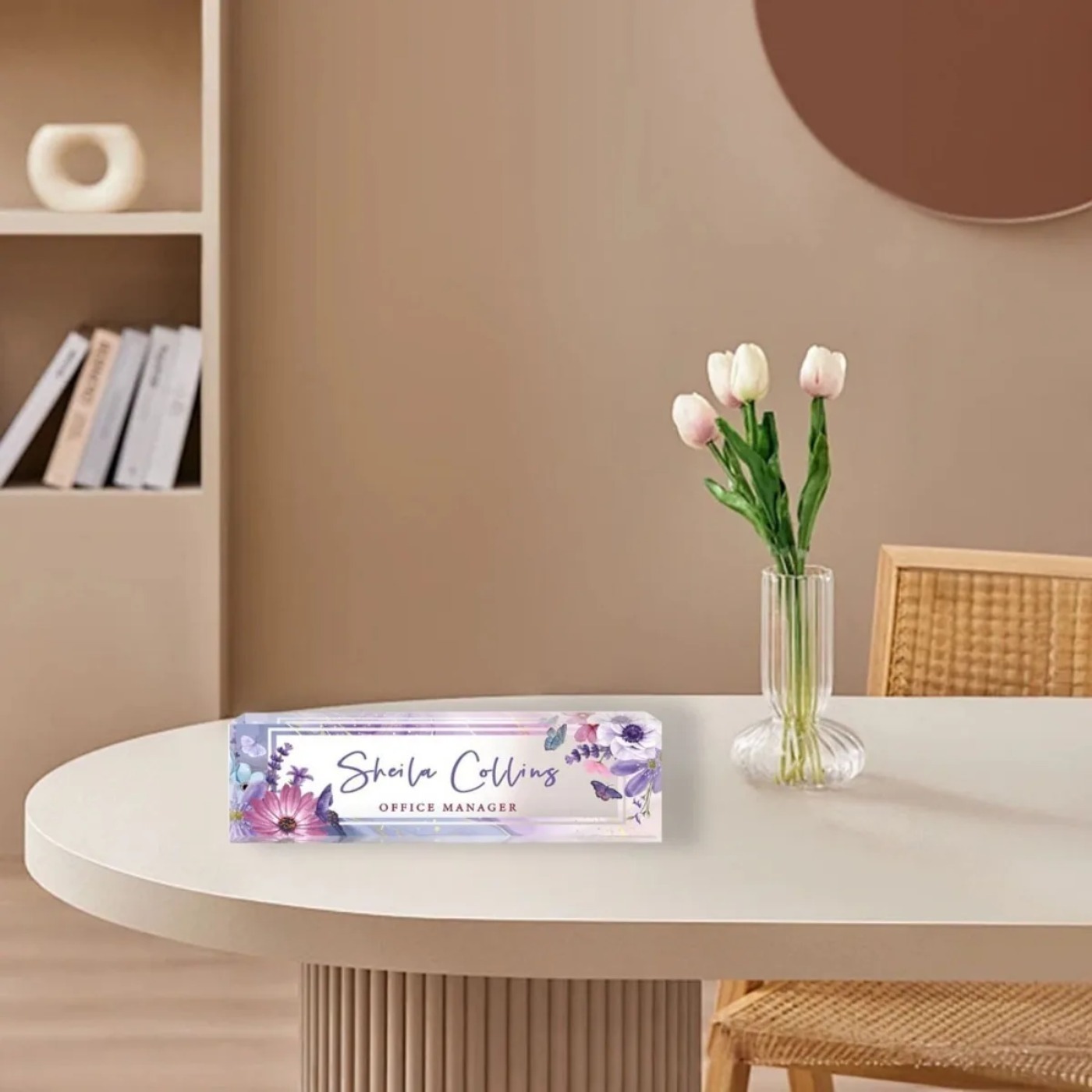 [2D Flat] Purple Flower Custom - Desk Name Plate 评论和价格