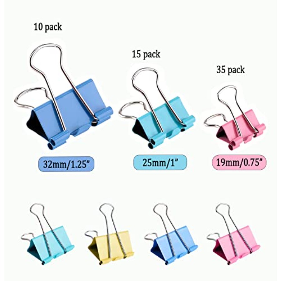 60pcs Colored Binder Clips Pap - Binder Clip Assorted 评论和价格