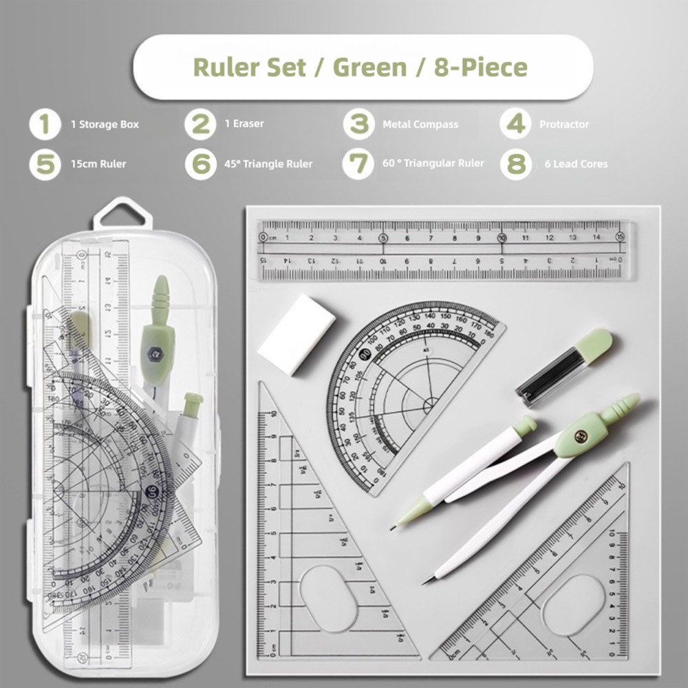 8PCS/Set Plastic Ruler Compass - Ruler Set Transparent 评论和价格