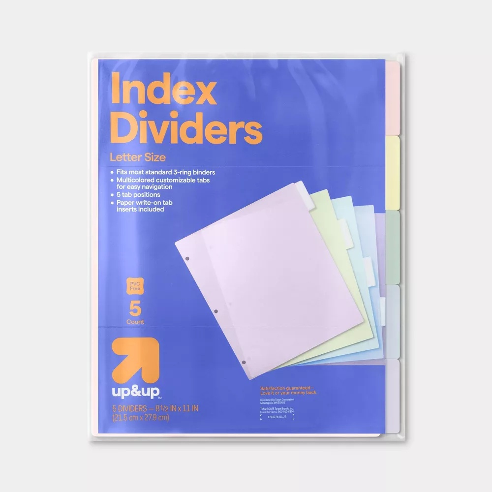 2026 New 5 Pack Multicolor Ind - Index Tab Divider 评论和价格